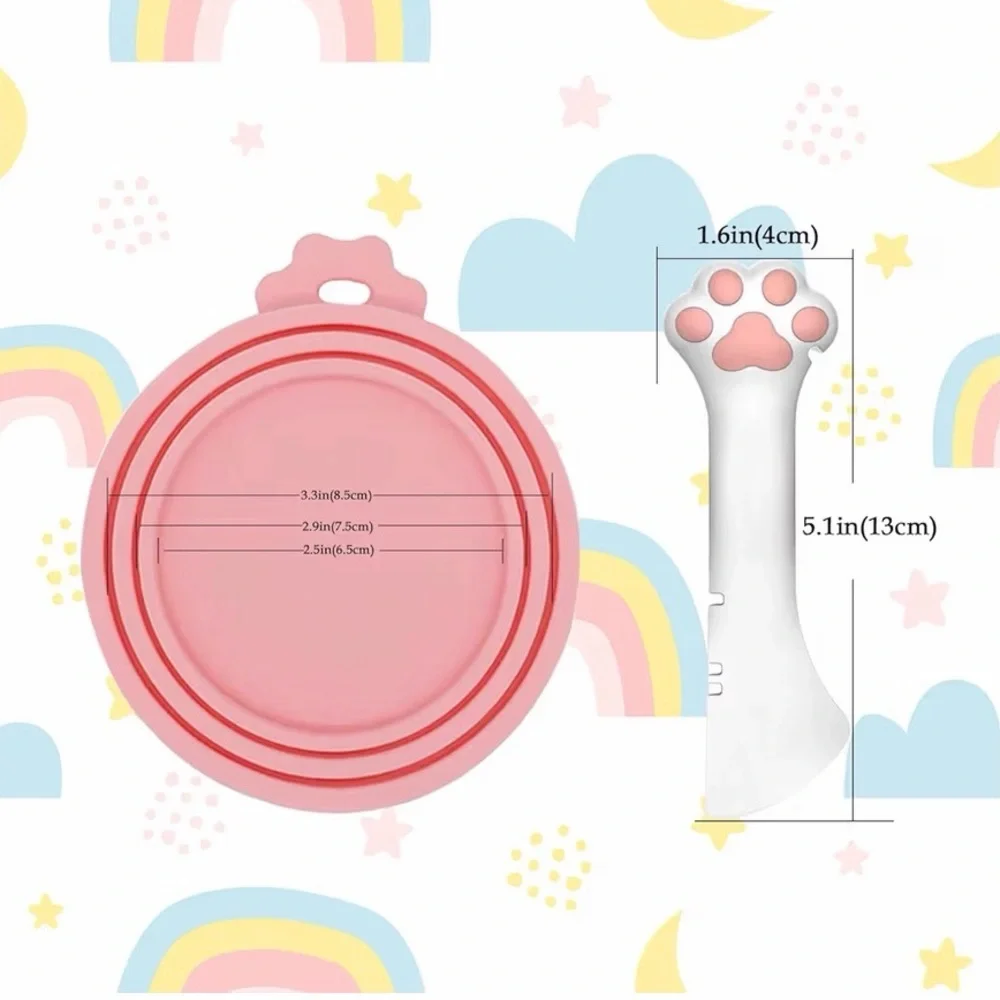 4~Pet Paw Silicone Cat Bowl Set-Pink&Gray Multi-use Opener, Cute Paw Shape Spoon